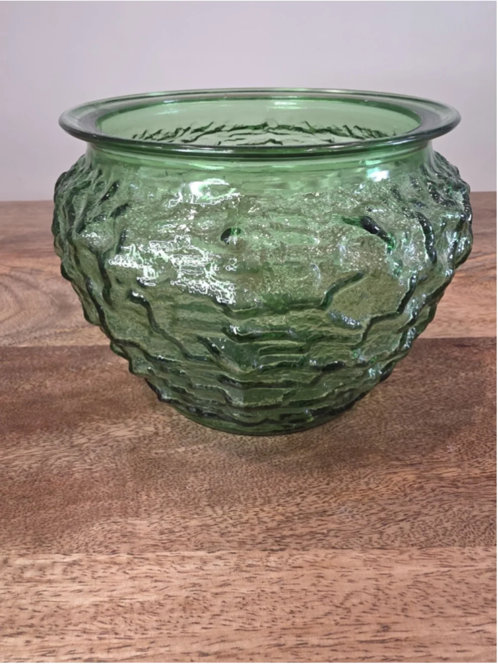 VTG E.O. Brody Green Textured Glass Planters Cachepots Set of 2 Made In USA 70s